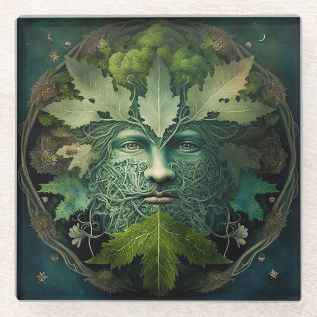 Dessous-de-verre En Verre Homme vert Mandala Imaginaire Art (Devant)