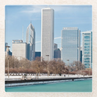 Dessous-de-verre En Verre Horizon de Chicago à travers le lac Michigan