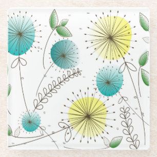 Dessous-de-verre En Verre Horloges Dandelion modernes du milieu du siècle Bl