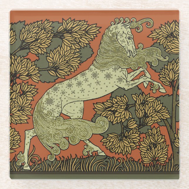 Dessous-de-verre En Verre Horse Arts médiévaux Artisanat Art Nouveau (Devant)