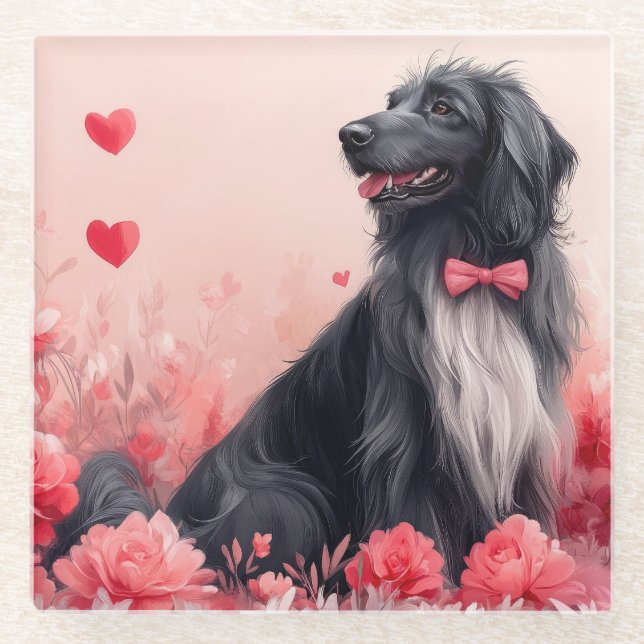 Dessous-de-verre En Verre Hound afghan avec Roses - Saint Valentin (Devant)