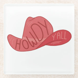 Dessous-de-verre En Verre Howdy Y'all Cowboy/Cowgirl Casquette Art rose