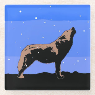 Dessous-de-verre En Verre Howling Wolf en hiver - Art faunique original