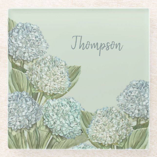 Dessous-de-verre En Verre Hydrangea Bleu/Vert Sage (Devant)