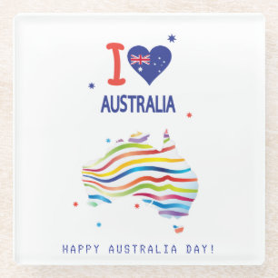 Dessous-de-verre En Verre "I LOVE AUSTRALIA" Australia Day 26 janvier