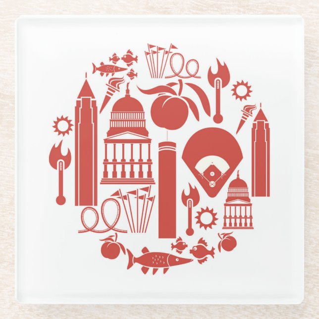 Dessous-de-verre En Verre Icônes d'Atlanta la Géorgie (Devant)