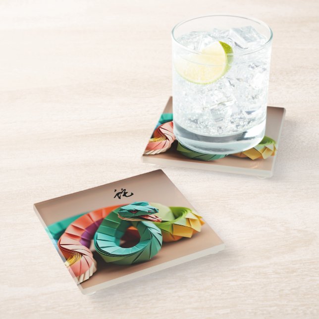 Dessous-de-verre En Verre Idéogramme de serpent chinois Zodiac Anniversaire  (Incliné)