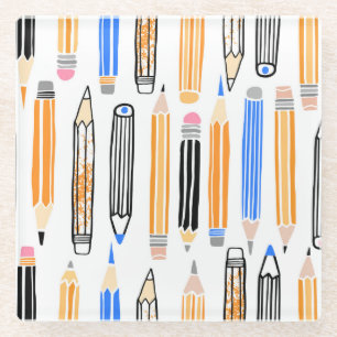 Dessous-de-verre En Verre Illustration au crayon de l'école tirée à la main