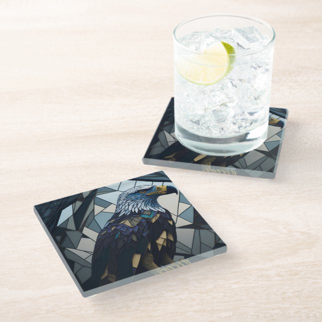 Dessous-de-verre En Verre Illustration d'aigle chauve en verre coloré  (Incliné)
