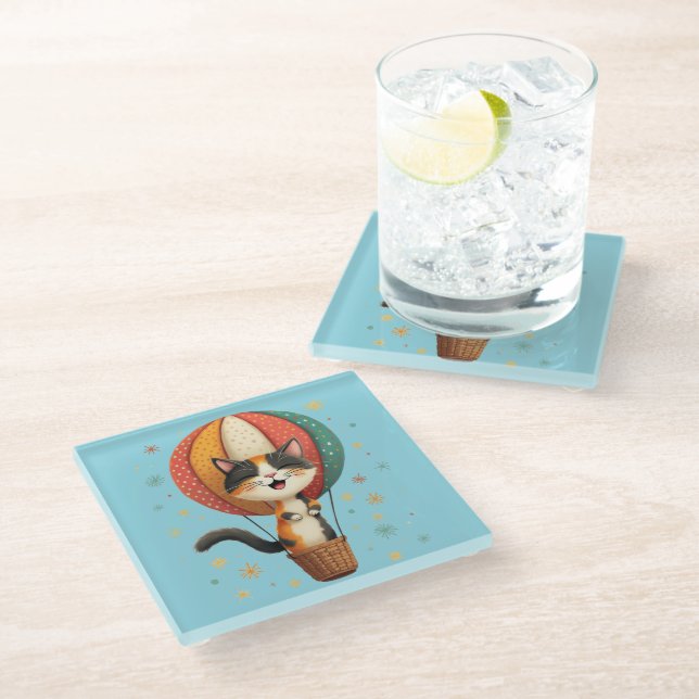 Dessous-de-verre En Verre Illustration de l'aventure de Calico Cat (Incliné)