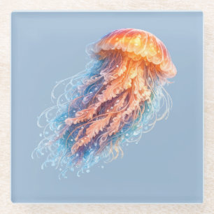 Dessous-de-verre En Verre Illustration de méduse élégante, fantaisie océaniq