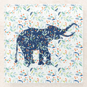 Dessous-de-verre En Verre Illustration d'éléphant des feuilles botaniques co