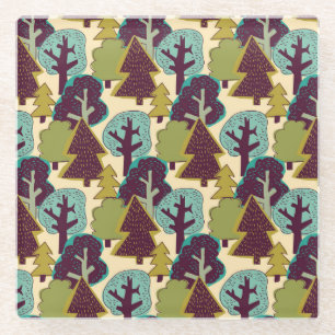 Dessous-de-verre En Verre Illustration des arbres à gribouillis couleur forê