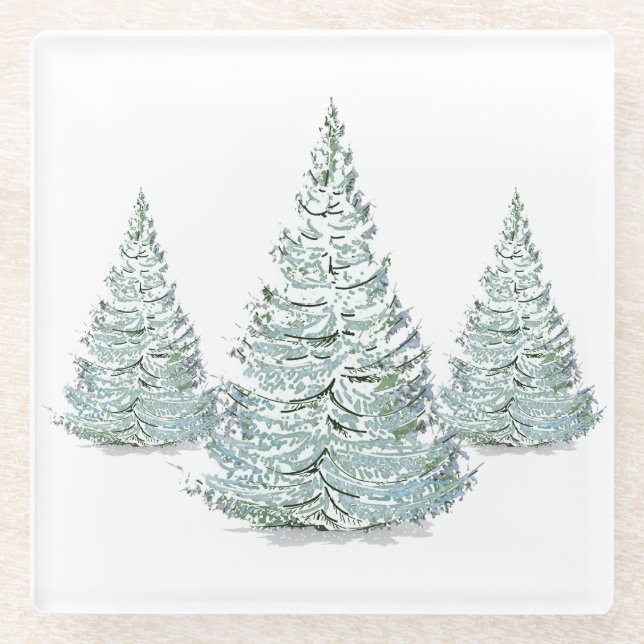 Dessous-de-verre En Verre Illustration des épinettes couvertes de neige (Devant)