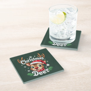 Dessous-de-verre En Verre Illustration du cerf de Noël mignon