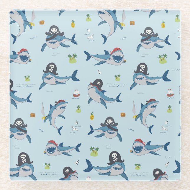 Dessous-de-verre En Verre Illustration du Doodle de requin pirate (Devant)