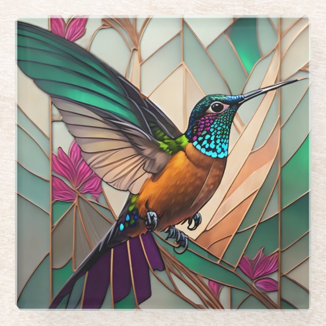 Dessous-de-verre En Verre Illustration en verre tendu d'un colibri (Devant)