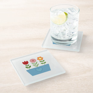 Dessous-de-verre En Verre Illustrations de fleurs dans une zone de fenêtre b