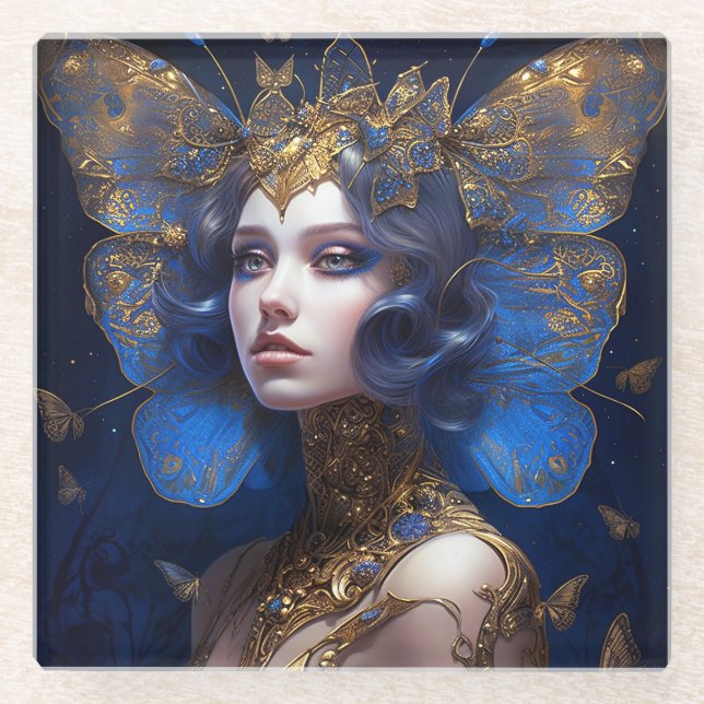 Dessous-de-verre En Verre Imaginaire Blue Gold Fairy (Devant)