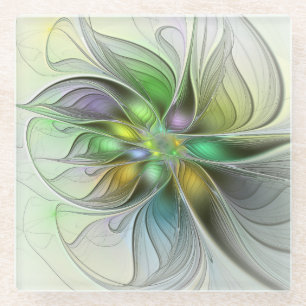 Dessous-de-verre En Verre Imaginaire coloré Fleur moderne Abstrait Fractal