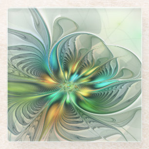 Dessous-de-verre En Verre Imaginaire coloré Moderne Fleur Abstraite Fractale
