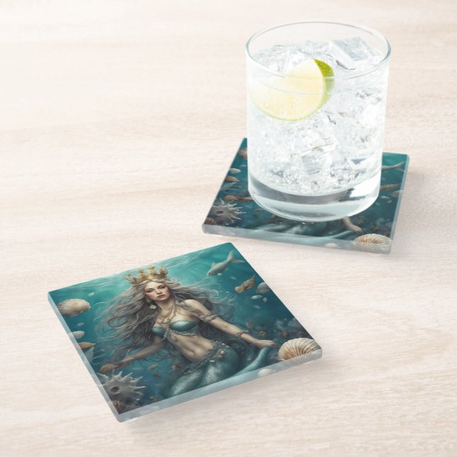 Dessous-de-verre En Verre Imaginaire de sirène (Incliné)
