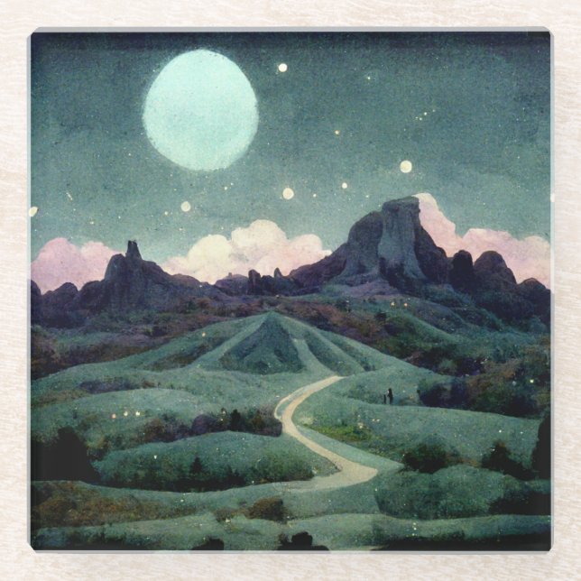 Dessous-de-verre En Verre Imaginaire du paysage lunaire (Devant)