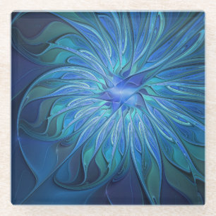 Dessous-de-verre En Verre Imaginaire Fleur Bleue Motif, Art Fractal Abstrait