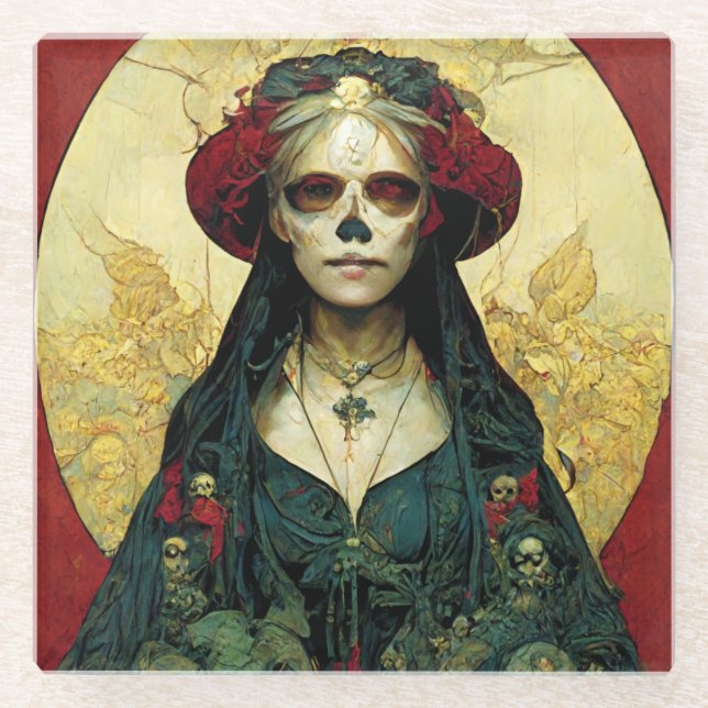 Dessous-de-verre En Verre Imaginaire foncé Gothique Skull Femme (Devant)