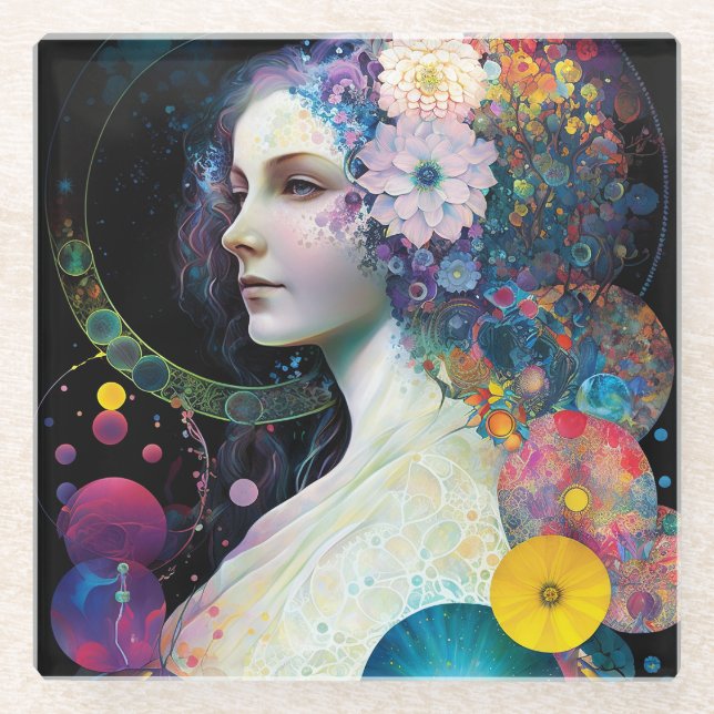 Dessous-de-verre En Verre Imaginaire Surreal Cosmic femme déesse (Devant)