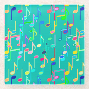 Dessous-de-verre En Verre Impression de notes de musique - turquoise, multic