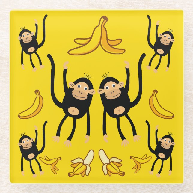 Dessous-de-verre En Verre Impression De Singe Et De Banane (Devant)