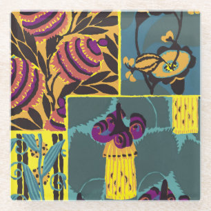 Dessous-de-verre En Verre Imprimé floral violet et sarcelle maximaliste vibr