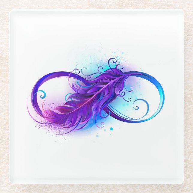 Dessous-de-verre En Verre Infinity with purple feather (Devant)