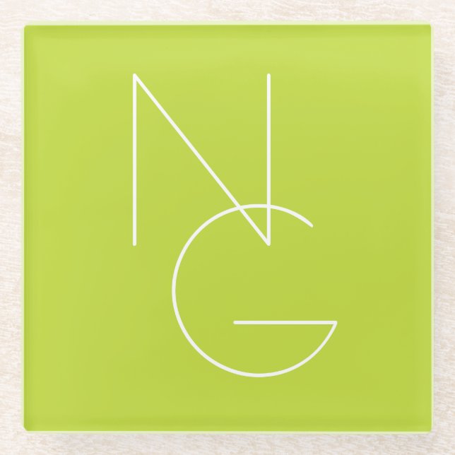 Dessous-de-verre En Verre Initiales de chevauchement modernes 2 | Lime vert (Devant)