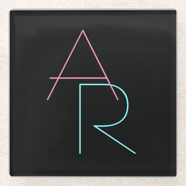 Dessous-de-verre En Verre Initiales de chevauchement modernes | Rose Turquoi (Devant)