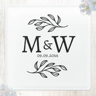 Dessous-de-verre En Verre Initiales de monogramme de couple de mariage Date