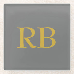 Dessous-de-verre En Verre Initiales du monogramme couleur or gris moderne