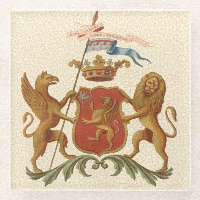 Dessous-de-verre En Verre Insigne héraldique avec Griffin et Lion (Devant)