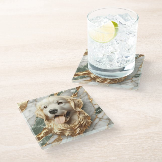 Dessous-de-verre En Verre Intemporelle Golden Retriever Marble Accent (Incliné)