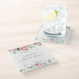 Dessous-de-verre En Verre Invitation Élégante Eucalyptus & Roses Roses
