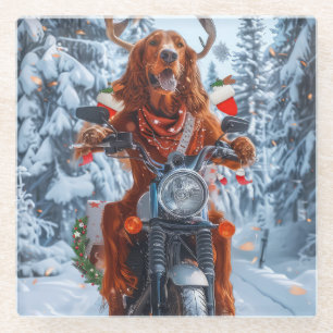 Dessous-de-verre En Verre Irlandais Red Setter Chien chevauchant la moto Noë