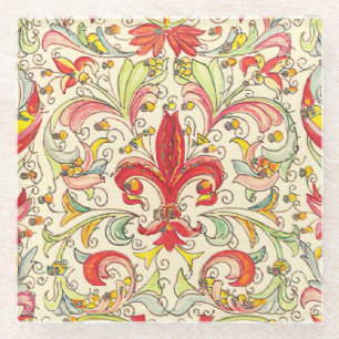 Dessous-de-verre En Verre Italien Florentine Fleur de Lis Motif