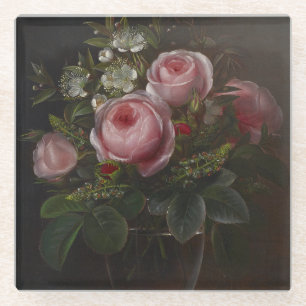 Dessous-de-verre En Verre J.L. Jensen - Roses et arbres Anemones dans un ...