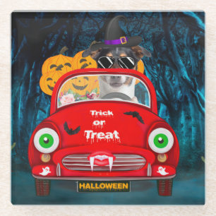 Dessous-de-verre En Verre Jack Russell Chien voiture voiture effrayant Hallo