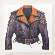 JACKET EN CUIR HALLOWEEN PURPLE & ORANGE