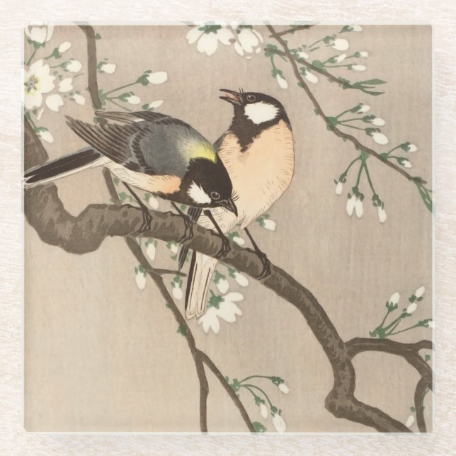 Dessous-de-verre En Verre Japonais Asiatique Koson Bird Chickadee Songbird (Devant)