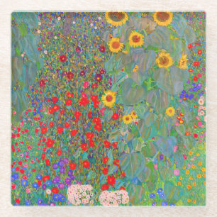 Dessous-de-verre En Verre Jardin agricole de Gustav Klimt avec tournesols