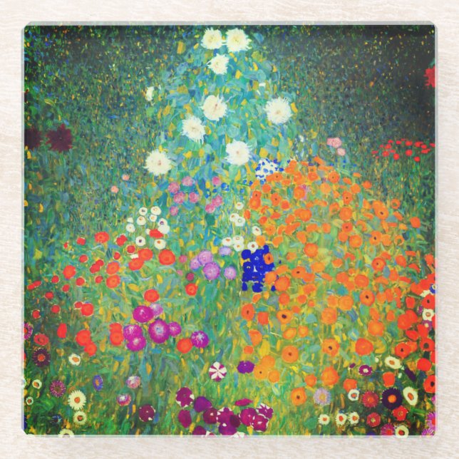 Dessous-de-verre En Verre Jardin aux fleurs Gustav Klimt (Devant)