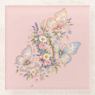 Dessous-de-verre En Verre Jardin d'anniversaire papillon pastel